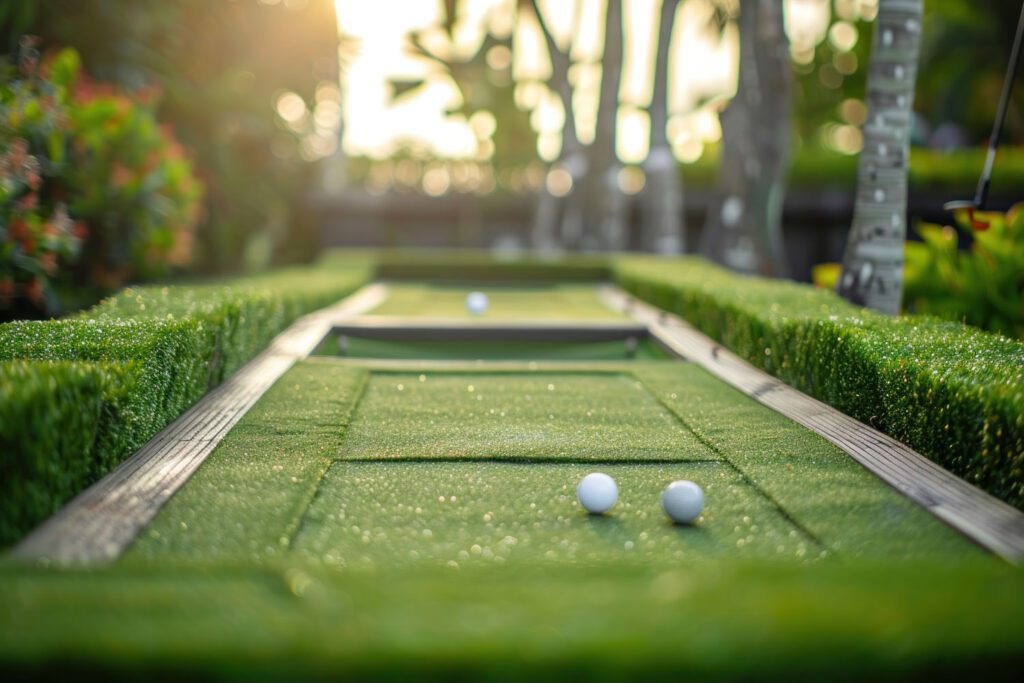 Mini Golf Course with Green Grass and Two Balls