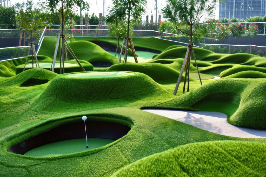 Mini Golf Course with Green Grass Hills